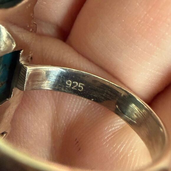 Unique Blue Copper Turquoise Multi Stone Ring Southwestern Silver Adjustable - Picture 4 of 5